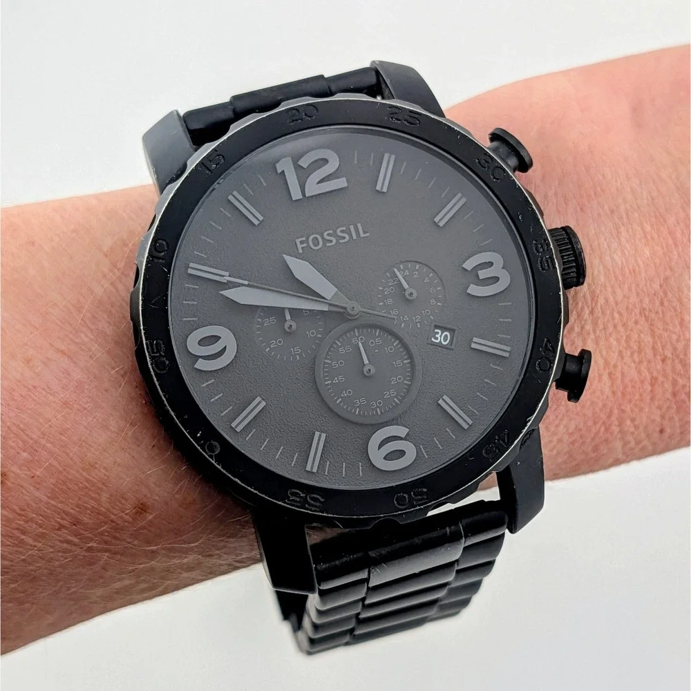 Fossil Nate JR1401 Men's Watch Black Stainless Steel Chronograph 50mm 7.75